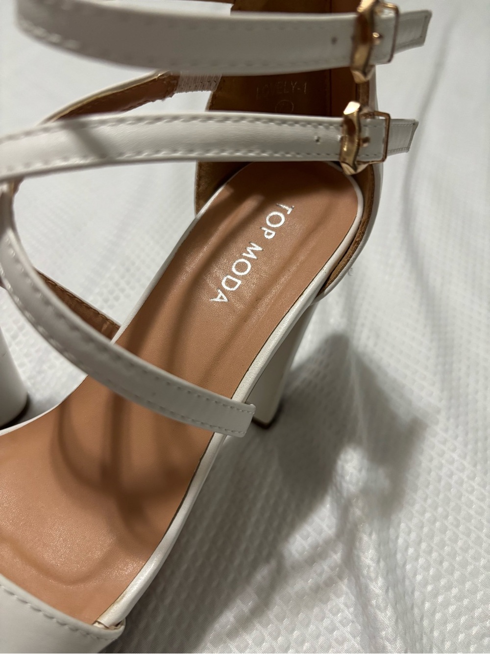 TOP Moda White Strappy Platform Heels with Gold Buckles - Picture 5 of 11